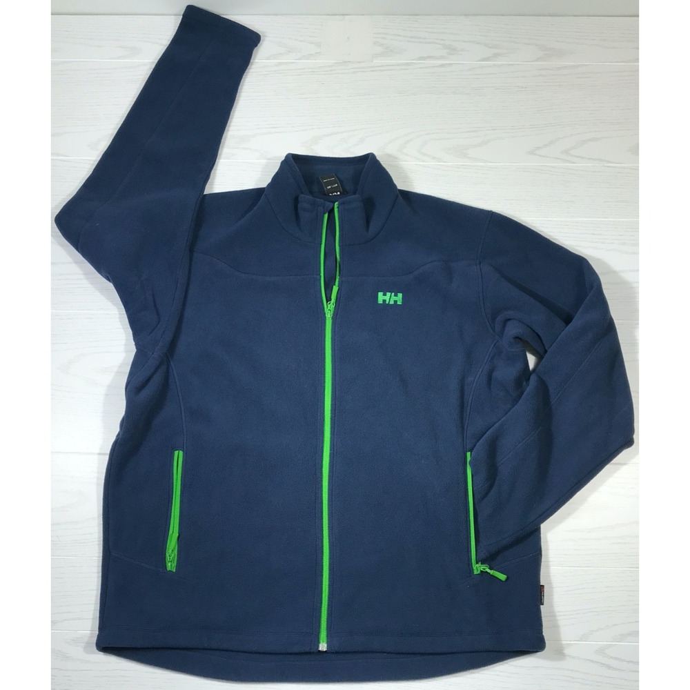 Helly Hansen Fleece Jacket Men 2XL Navy Blue Full Zip Polartec Pockets Hiking